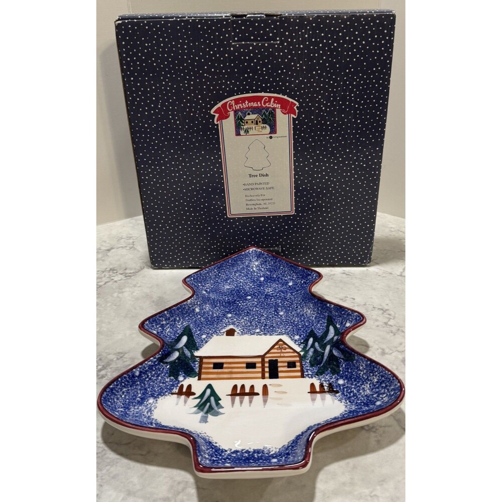 Living Quarters Christmas Cabin Tree Shaped Serving Dish Tidbit Tray in Box